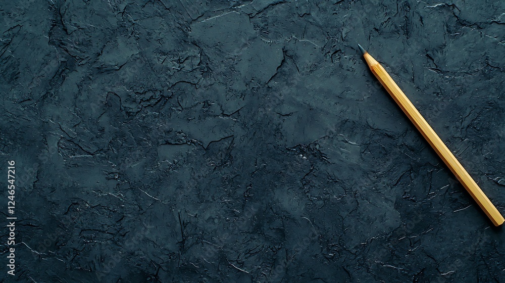 Poster a close-up of a textured dark surface with a wooden pencil resting diagonally, creating a minimalist
