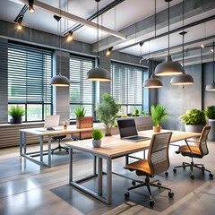 Modern Industrial Office Interior Design with Natural Light and Plants