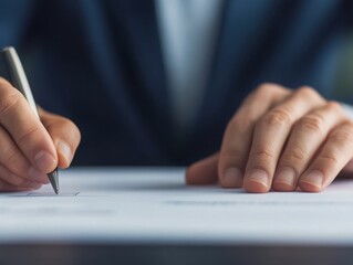 A professional man signing important documents, showcasing the significance of paperwork in a corporate environment.