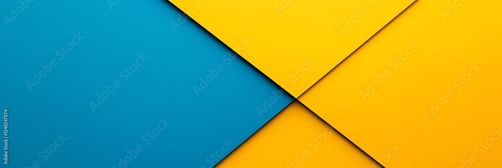 Poster a vibrant composition featuring intersecting blue and yellow geometric shapes, creating a modern and