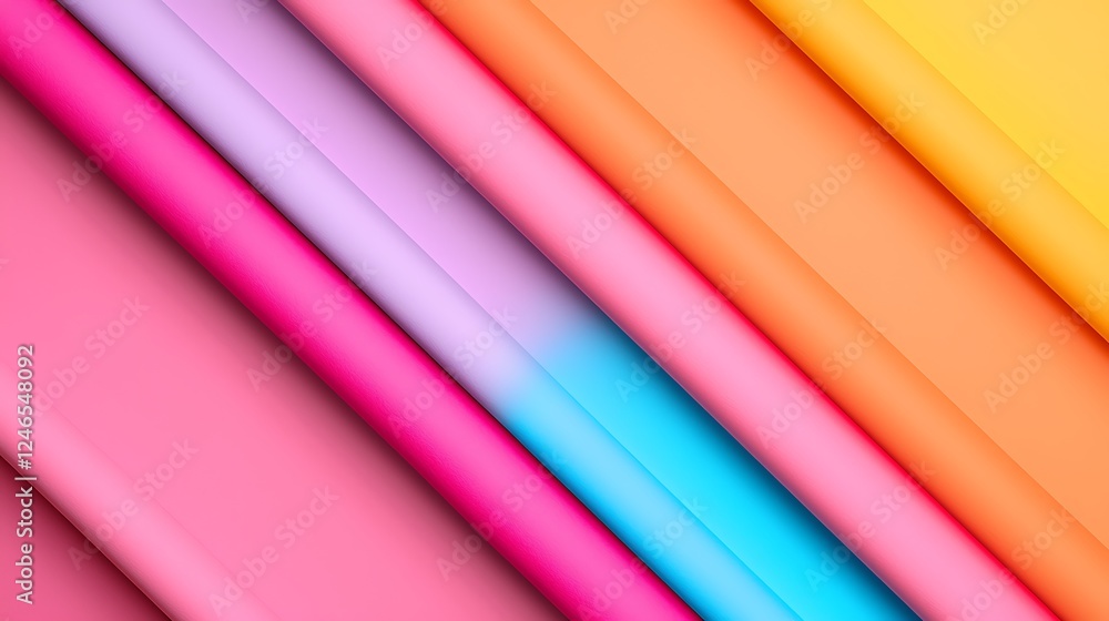 Poster a vibrant array of colored paper sheets arranged in diagonal layers, showcasing a spectrum of hues f