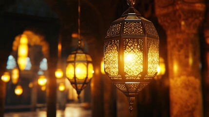 Intricate Arabic Lanterns Illuminating a Majestic Space