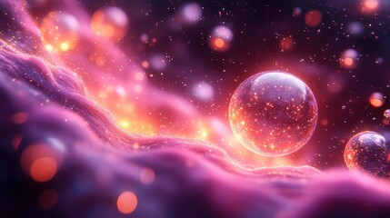 Celestial Spheres in a Pink Nebula: A Dreamlike Digital Art