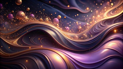 Abstract Waves with Shimmering Lights and Colorful Orbs