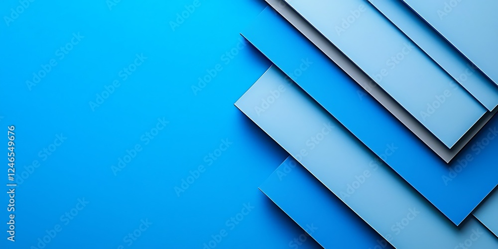 Poster a minimalist design featuring layered blue rectangles against a vibrant blue background, creating a 