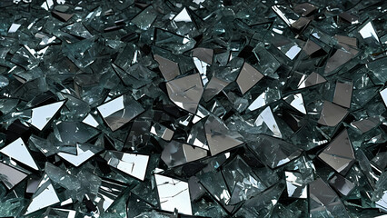 pile of shattered glass shards
