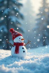 Fototapeta premium Snowmen amidst falling light grey and white snowflakes, snowy, winter