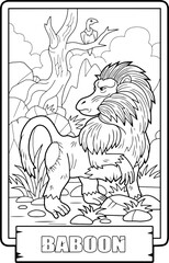 African baboon monkey, coloring page for kids