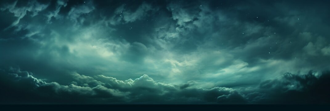 Captivating Dark Blue Green Sky with Clouds at Night for Dramatic Backgrounds