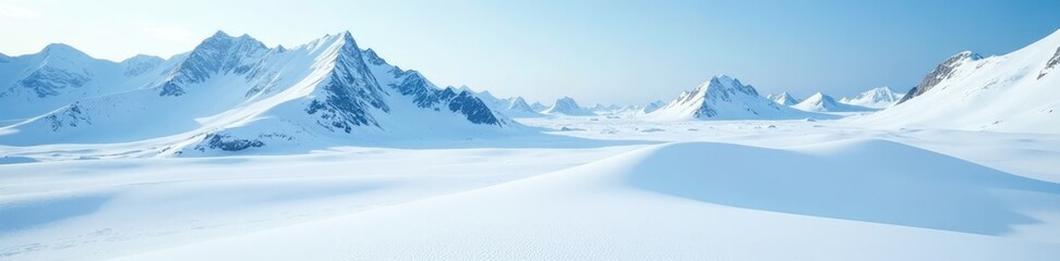 Snowy dune field on a mountain slope in Antarctica, ice, dunes, mountains