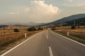 A lonely country road at sunset, Bosnia and Herzegovina
