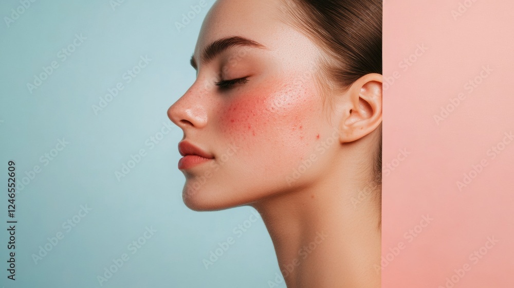 Poster comparison of skin conditions showcasing acne and smooth skin for effective visual analysis. generat