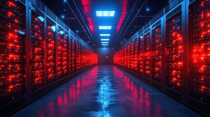 Illuminated server room data center processing