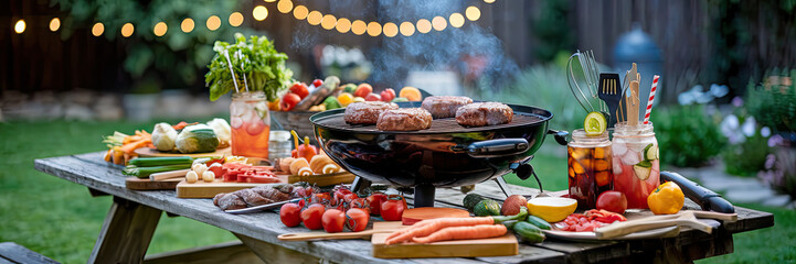 Backyard BBQ Grill Party Burgers Veggies Drinks Summer Fun