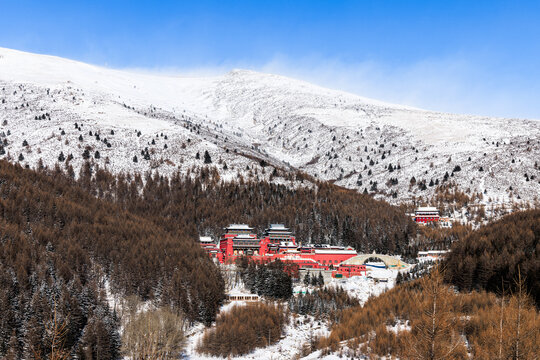 Winter snow scene of Mount Wutai, a sacred Buddhist site in Shanxi Province, China - Powered by Adobe