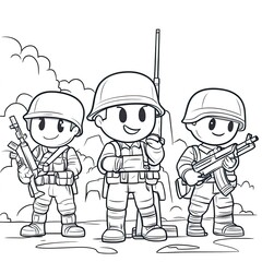 Adorable Toy Soldiers Coloring Book Page Illustration Fun Military Theme for Kids