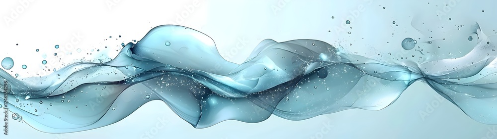Poster an abstract design featuring flowing waves of translucent blue and aqua tones, creating a serene and