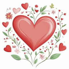 Heart Valentine's Day, Floral heart illustration with vibrant colors
