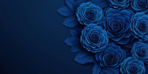 Navy Blue roses with leaves on dark background create serene atmosphere