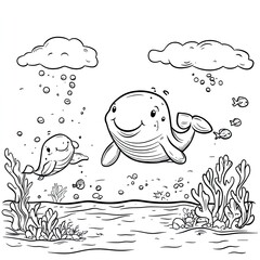 Ocean Wonders Whale Family Coloring Book Page