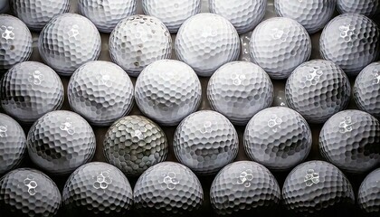 Unique golf ball among traditional white balls in a clustered arrangement
