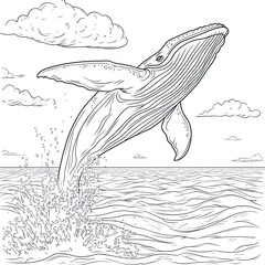 Fototapeta premium Ocean Scene Whale Coloring Book Page Majestic Marine Mammal