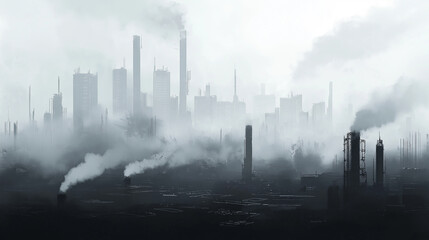 Obraz premium Industrial Cityscape shrouded in fog and pollution