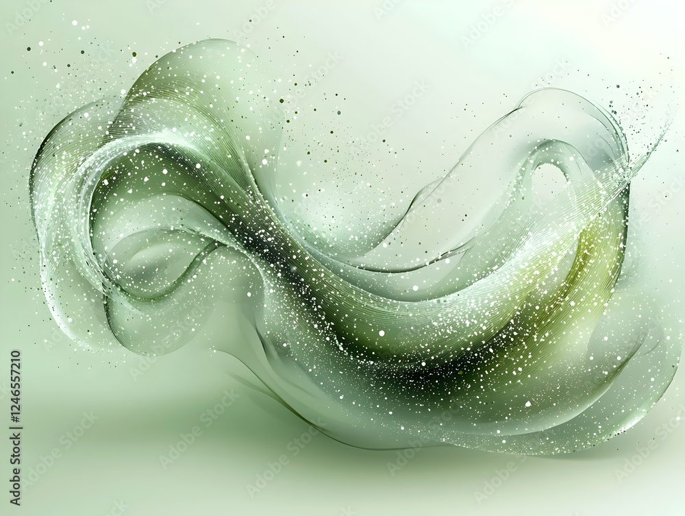 Poster a mesmerizing abstract design featuring flowing green and silver waves, creating a harmonious blend 