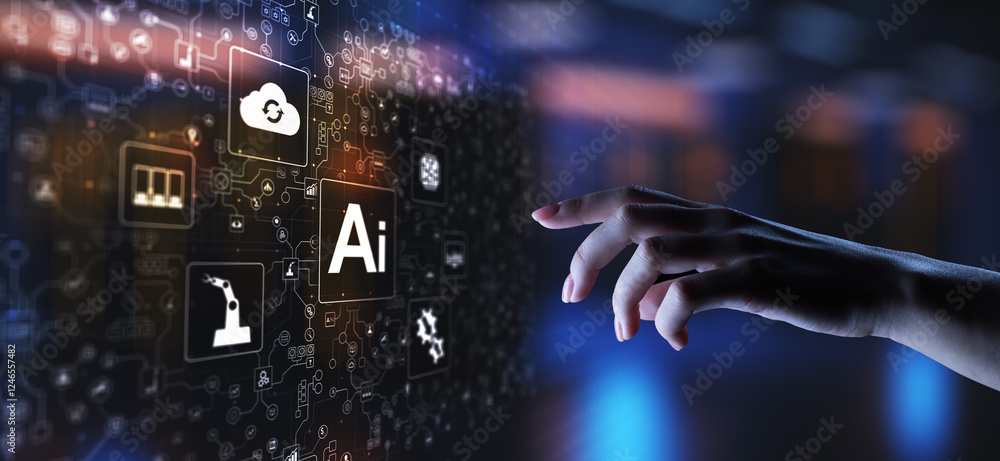 Poster ai artificial intelligence, machine learning, big data analysis and automation technology in busines
