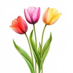Fototapeta premium Tulips in vivid colors on white