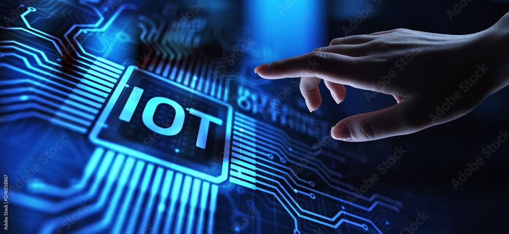 Poster iot internet of things digital transformation modern technology concept on virtual screen.