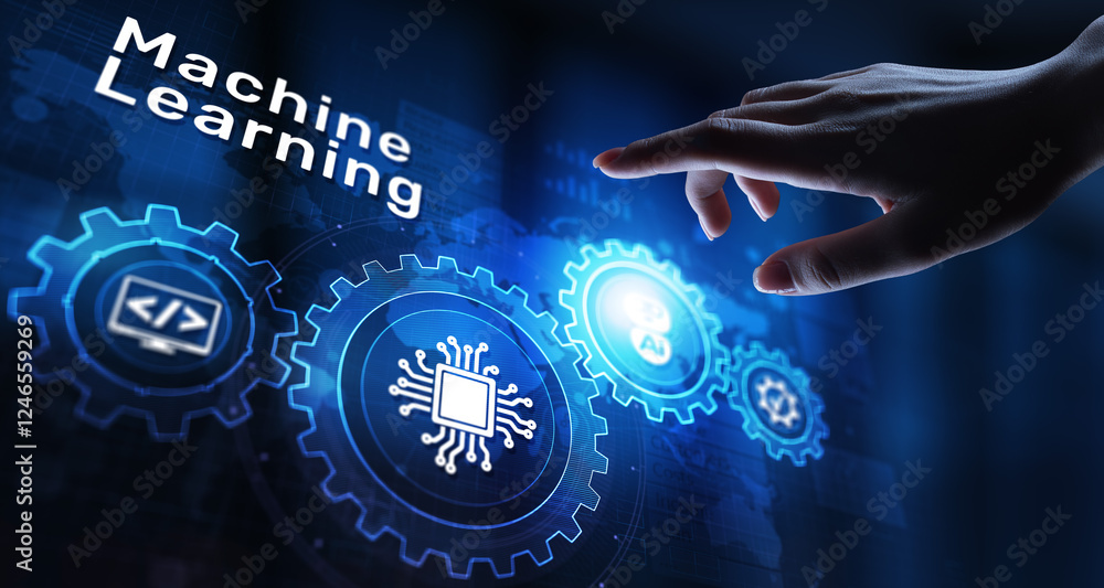 Poster machine deep learning algorithms, artificial intelligence, ai, automation and modern technology in b