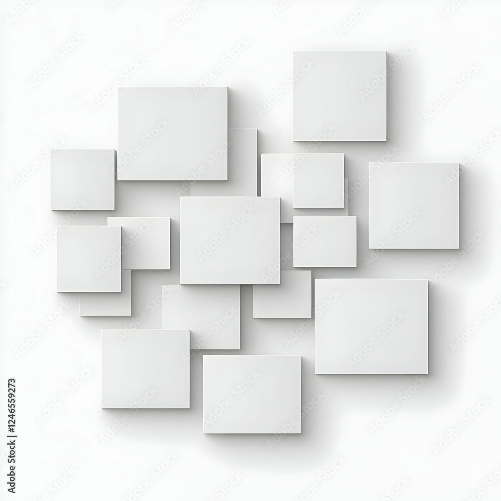 Poster abstract 3d squares composition, graphic design element, clean background, potentially for presentat