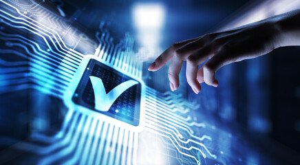 Quality control assurance standards business technology concept.