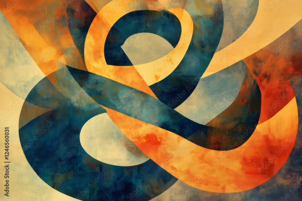 Poster intertwined ribbons creating an ampersand symbol in a modern abstract design with an elegant and vin