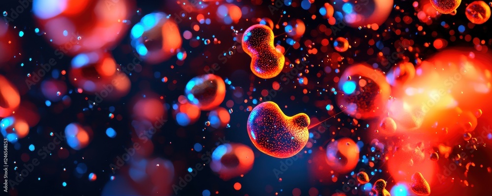 Poster a vibrant abstract image featuring colorful, floating bubbles with a glowing, energetic background, 