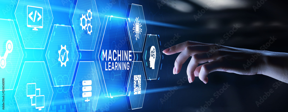 Poster machine learning ai artificial intelligence neural network technology concept.