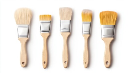 Set of Paintbrushes in Various Sizes with Wooden Handles