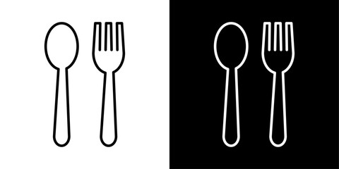 スプーンとフォークのアイコンイラスト／パス編集可能／白黒