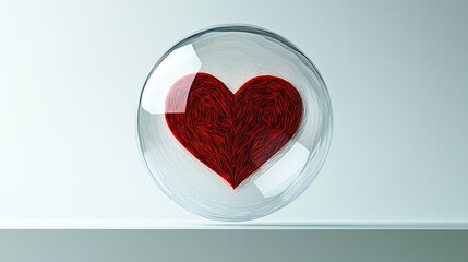 Red heart encased in transparent bubble, symbolizing love and protection