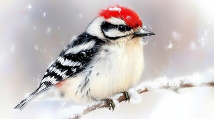 Naklejka premium Winter Woodpecker on Snowy Branch, Artistic Portrait