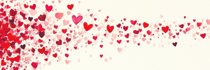 Obraz premium Vibrant array of red and pink hearts on white background illustrating love concept