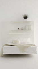 Minimalistic bedroom with low profile furniture and soft textures