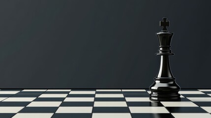 Black King Chess Piece on a Checkerboard with Dark Background for Strategy and Game Concept