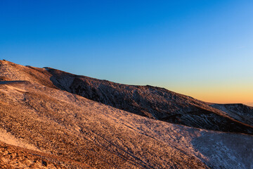 Winter snow scene of Mount Wutai, a sacred Buddhist site in Shanxi Province, China