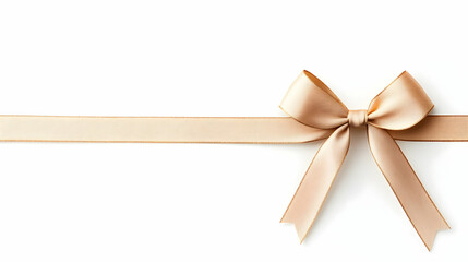 Fototapeta premium Beige satin ribbon bow on white background for gift wrapping or presentation