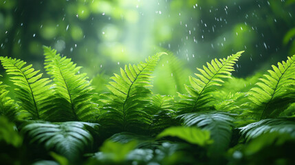 Nature backgrounds of vibrant green ferns overlapping in a lush jungle scene