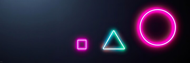 Obraz premium Neon Shapes Circle Triangle Square Glowing Lights Abstract Background