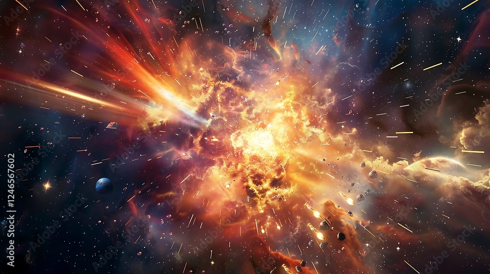 Poster galaxy and nebula in space, abstract background, 3d rendering