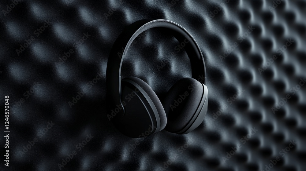 Poster professional headphones hanging on a soundproof wall, creating a captivating image of music producti
